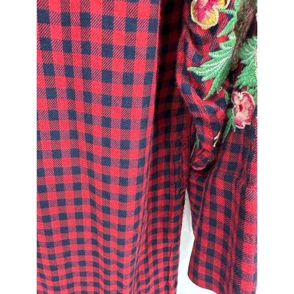 Zara Cardigan Women SMALL Red Navy Blue Plaid Button Front Maxi Dress Duster - Picture 11 of 13